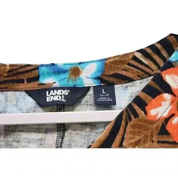 Lands End Mumu Dress Size Large 14-16 Multicolor Floral Tropical Cotton Stretch - Picture 9 of 15